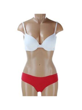 PINK Victoria's Secret White Wear Everywhere Demi Bra 34B Red Seamless Thong Set